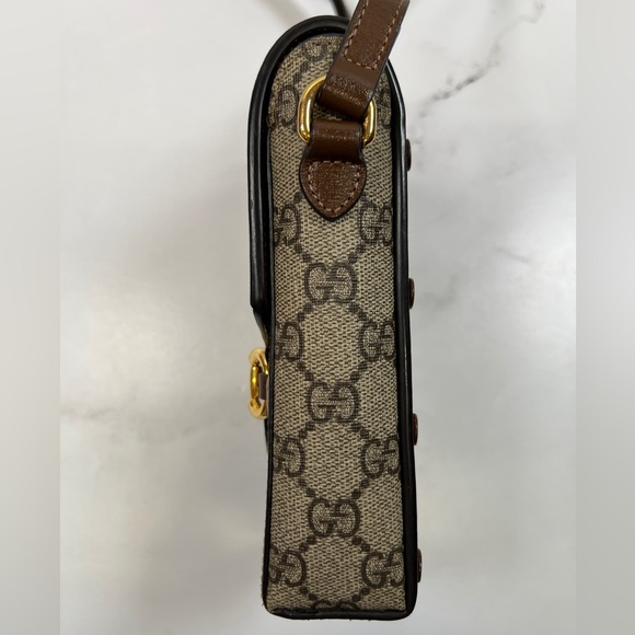 Gucci Horsebit 1955 Mini Bag Crossbody Purse Brown GG - Picture 5 of 10